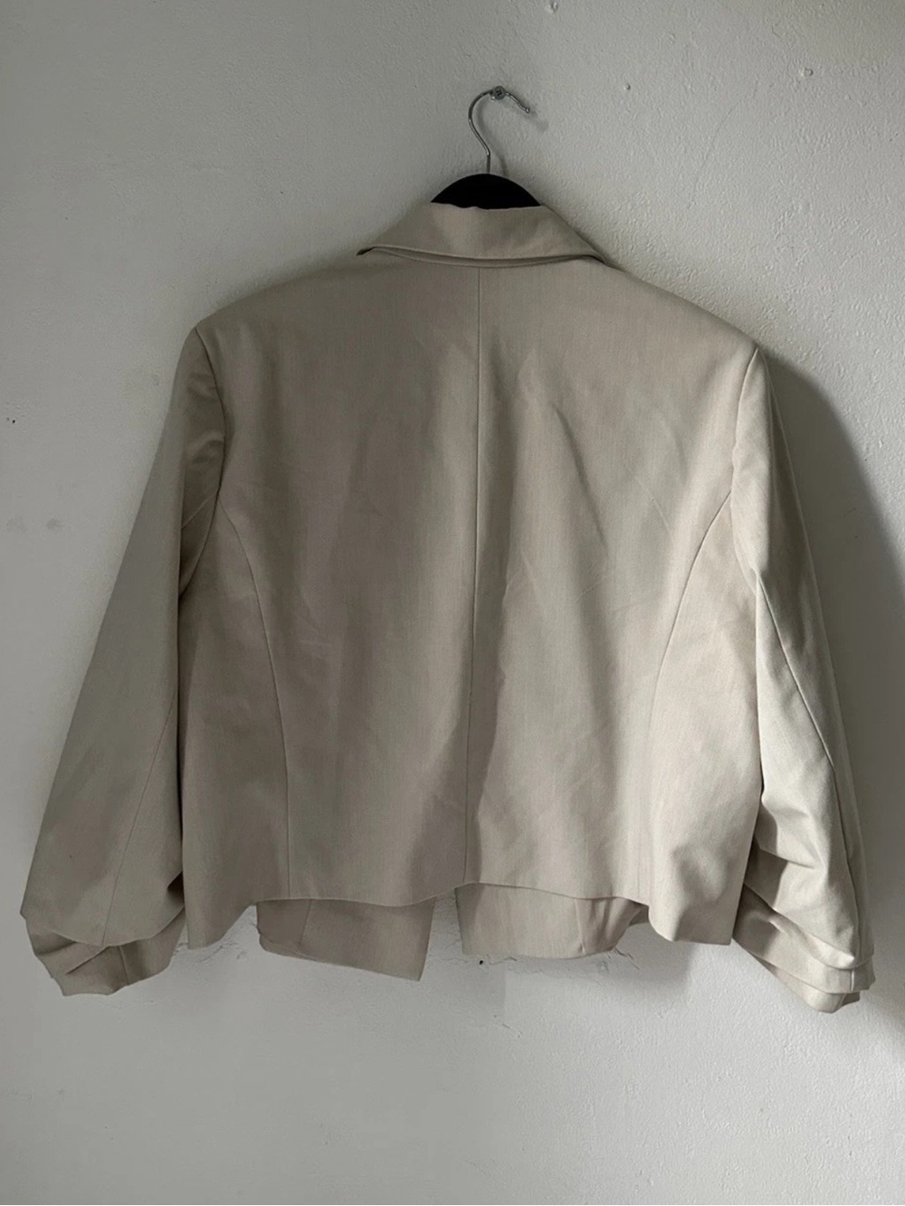 Rachel Zoe Women's XL Beige Cropped Blazer Ruched Sleeve Open Front Jacket - Picture 3 of 5